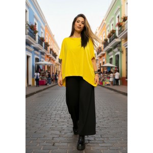Πόντσο σε χρώμα Κίτρινο καλοκαιρινό, σύνθεση υφάσματος Βαμβάκι 100% 