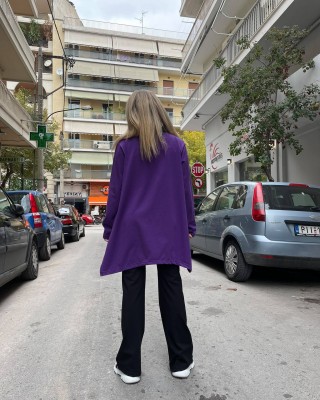 Μπλουζοφόρεμα μωβ, τσέπη, με λαιμό, βαμβάκι 95% ελασταν 5%,  μικρά πλαϊνά ανοίγματα στο τελείωμα, μήκος 70εκ. σχέδιο Δεντράκι 