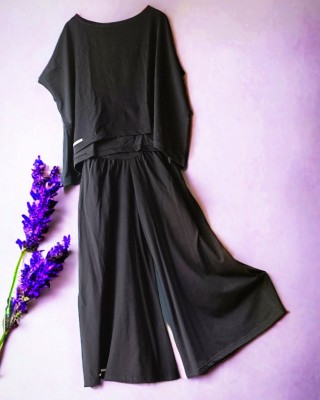 -30% ΠΡΟΣΦΟΡΑ Καλοκαιρινή σύνολο 2 τεμαχίων Πόντσο μαύρο  & Παντελόνα μαύρη  Βαμβάκι 100% 