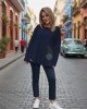 Mπλούζα μπλε σκούρο ή μαύρο χρώμα, με μακρύ μανίκι, με λαιμόκοψη χαμόγελο , ύφασμα μπλούζας βαμβάκι 95% ελαστάν 5%, μήκος 65εκ., με Όμορφα σχεδιάκια 