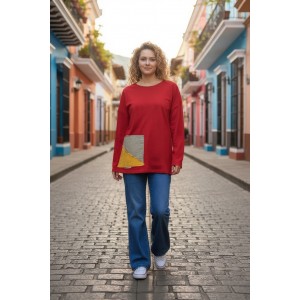 Μπλούζα κόκκινη, με μακρύ μανίκι, Βαμβάκι 95% ελαστάν 5%, μήκος από ώμο 65εκ., με μικρά σχεδιάκια 