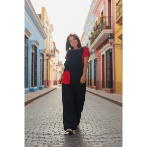 Σαλοπέτα  μαύρη,  ίσια χαλαρή γραμμή, δένει με κορδονάκια στο επάνω μέρος, για κάθε εποχή, σύνθεση υφάσματος Βαμβάκι 100%, με σχέδιο κόκκινες καρδιές 