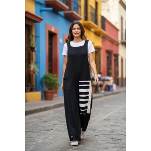 	Σαλοπέτα μαύρη, ίσια χαλαρή γραμμή, κορδονάκια στο επάνω μέρος, για κάθε εποχή, σύνθεση υφάσματος Βαμβάκι 100%, με σχέδιο πιάνο 