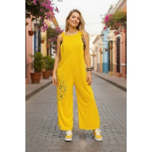 Σαλοπέτα κίτρινη ή μαύρη , ζωγραφισμένη στο χέρι με ανεξίτηλα χρώματα, ίσια χαλαρή γραμμή, δένει με κορδονάκια στο επάνω μέρος, για κάθε εποχή, σύνθεση υφάσματος Βαμβάκι 100% με σχέδιο Πινελιές 