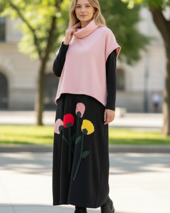 Πόντσο ροζ ύφασμα φούτερ με χνούδι, σύνθεση βαμβάκι100% , με τσέπη και λαιμό, άνετο και ζεστό