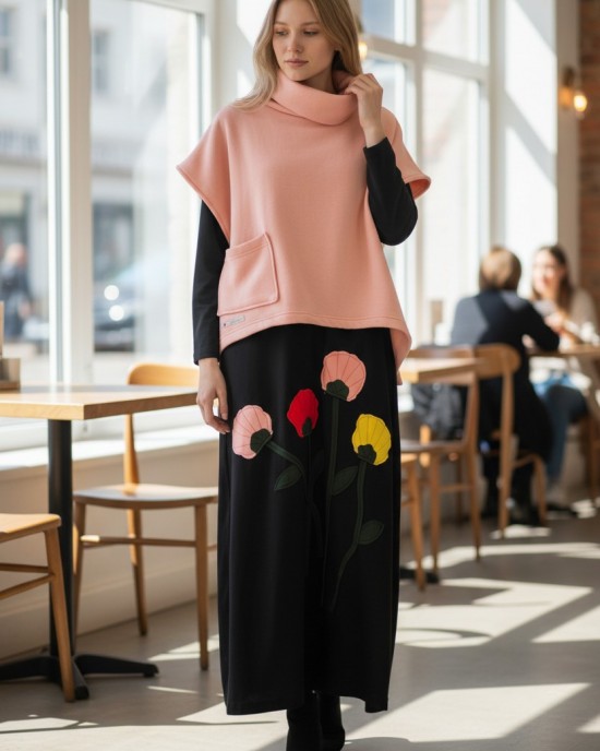 Πόντσο ροζ ύφασμα φούτερ με χνούδι, σύνθεση βαμβάκι100% , με τσέπη και λαιμό, άνετο και ζεστό