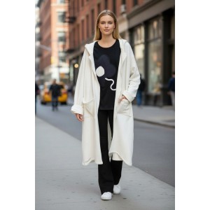 Μακρύ Λευκό Πανωφόρι, μήκος 120εκ. Χειροποίητο με αγάπη,  με Κουκούλα, Άνετο ζεστό, Φούτερ με χνούδι, με φερμουάρ και  τσέπες, Υπέροχο 