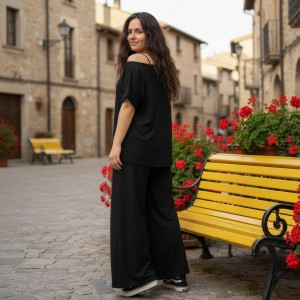 -30% ΠΡΟΣΦΟΡΑ Καλοκαιρινή  2 τεμαχίων  Παντελόνα μαύρη και Μπλούζα με την κιτρινη μαργαρίτα Σύνθεση υφάσματος Βαμβάκι 100% 