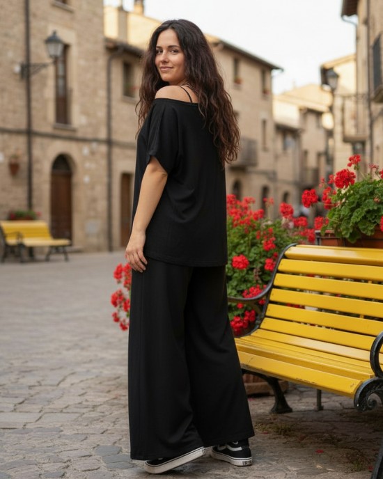 -30% ΠΡΟΣΦΟΡΑ Καλοκαιρινή  2 τεμαχίων  Παντελόνα μαύρη και Μπλούζα με την κιτρινη μαργαρίτα Σύνθεση υφάσματος Βαμβάκι 100% 