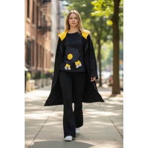 Πανωφόρι Φούτερ με χνούδι, Mαύρο Μidi 100εκ από ώμο, με φερμουάρ, άνετη γραμμή, με κουκούλα μαύρη και κροκί  εσωτερικά, με τσέπες