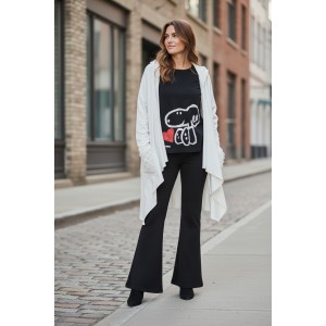 Ασύμμετρο Πανωφόρι Midi, λευκό, σε στυλ κάπας με μανίκι, Άνετο ζεστό, Φούτερ με χνούδι, Βαμβάκι100%, πλαϊνές τσέπες, ΧΩΡΙΣ φερμουάρ, χωρίς σχέδιο 