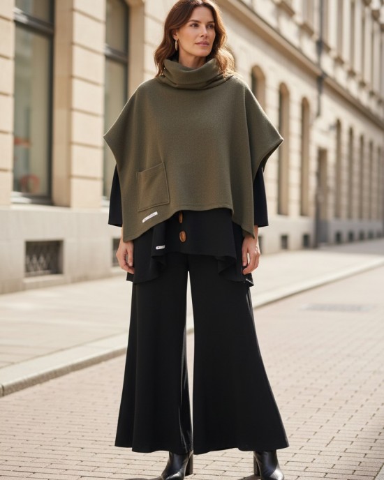 Πόντσο γκρι σκούρο , ύφασμα φούτερ με χνούδι, σύνθεση βαμβάκι 95% ελαστάν 5%, με τσέπη και λαιμό, άνετο και ζεστό