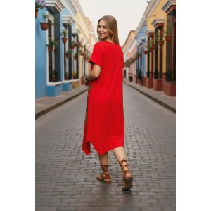 Μίντι φόρεμα, στρόγγυλη  λαιμόκοψη, μικρά πλαϊνά ανοίγματα στο τελείωμα, μήκος 115εκ., Βαμβάκι100% με σχέδιο πολύχρωμα σπιτάκια