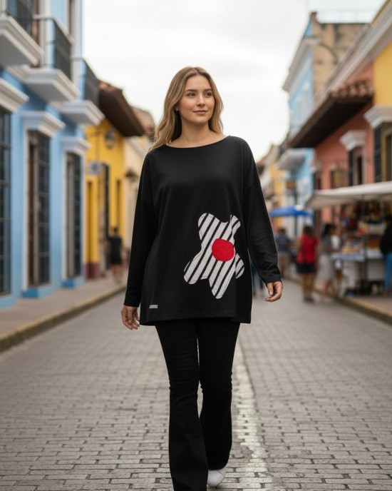 Μπλούζα με μακρύ μανίκι, Βαμβάκι 95% ελαστάν 5%, μήκος από ώμο 65εκ., χειροποίητη δημιουργία με αγάπη, με σχέδιο  Λουλούδι Ριγέ