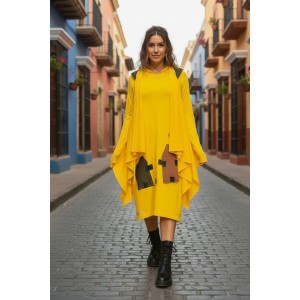 Ασύμμετρο Καλοκαιρινό Πανωφόρι Midi, σε λευκό ή μαύρο χρώμα, σε στυλ κάπας με μανίκι, Άνετο δροσερό, Βαμβάκι 100% με πλαϊνές τσέπες, ΧΩΡΙΣ φερμουάρ, σχέδιο Πολύχρωμα Σπιτάκια