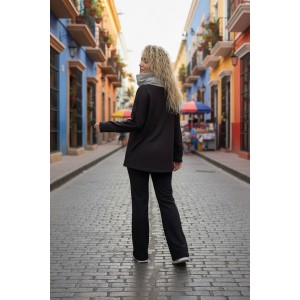 Μπλούζα με μακρύ μανίκι, με χαλαρό λαιμό σε χρώμα γκρι ανοιχτό, βαμβάκι 95% ελαστάν5% , μήκος από ώμο 65εκ., με σχεδιάκια και στο μανίκι 