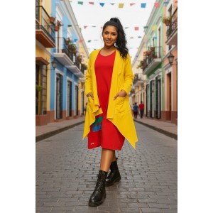 Ασύμμετρο καλοκαιρινό Πανωφόρι Midi, σε λευκό ή μαύρο χρώμα, σε στυλ κάπας με μανίκι, Άνετο δροσερό, Βαμβάκι 100% με πλαϊνές τσέπες, ΧΩΡΙΣ φερμουάρ, σχέδιο Ψαροκόκαλο