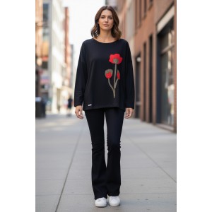 Μπλούζα, Βαμβάκι 95% ελαστάν 5%, μακρύ μανίκι, , μήκος από ώμο 65εκ., χειροποίητη δημιουργία με αγάπη, Σχέδιο τα Όμορφα Λουλουδάκια