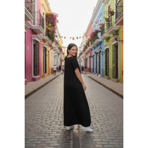 Φόρεμα μακρύ , μήκος από τον ώμο 135εκ., άνετο και δροσερό βαμβάκι 100%, αμάνικο, με σχέδιο Τιρκουάζ Γάτα