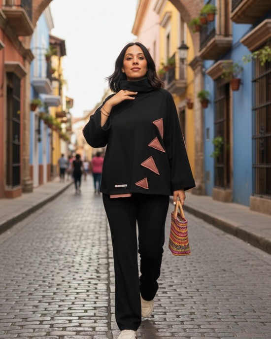 Μπλούζα με μακρύ άνετο ρεγκλάν Μανίκι με ντραπέ λαιμό Χειροποίητη με αγάπη, βαμβάκι 95% ελαστάν 5%  Eleftheria 