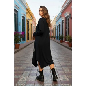 Φόρεμα midi, με μικρά πλαϊνά  ανοίγματα στο τελείωμα, με στρόγγυλη  λαιμόκοψη, με μακρύ μανίκι, μήκος 115εκ, Βαμβάκι 95% με ελασταν 5%"Τo Dream"