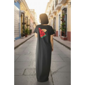 Φόρεμα  μακρύ beautiful summer, μήκος από τον ώμο 135εκ., άνετο και δροσερό βαμβάκι 100%, Κοντό μανίκι με σχέδιο καρπουζάκι