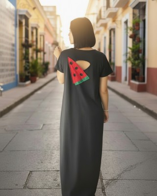 Φόρεμα  μακρύ beautiful summer, μήκος από τον ώμο 135εκ., άνετο και δροσερό βαμβάκι 100%, Κοντό μανίκι με σχέδιο καρπουζάκι