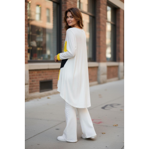 Ασύμμετρο Mπλουζοφόρεμα Άσπρο , μακρύ μανίκι, V λαιμόκοψη Βαμβάκι 100% , μήκος 80εκ μπροστινό μέρος και πίσω μέρος 90εκ., με σχέδιο Μικρές Λεπτομέρειες