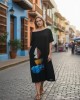 Φόρεμα midi άλφα γραμμή, χρώμα μαύρο , χαμόγελο λαιμόκοψη, με κοντό μανίκι, μήκος 115εκ από ώμο, Βαμβάκι 100%, Σχέδιο ταξίδι στο Αιγαίο , με χρώματα ανεξίτηλα κατά την πλύση